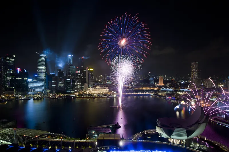 Fireworks in Singapore's Marina Bay district.