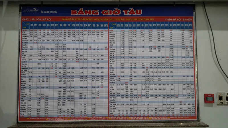 Lịch tàu tại ga Sài Gòn, có hiệu lực từ ngày 26/1 đến 26/2/2024