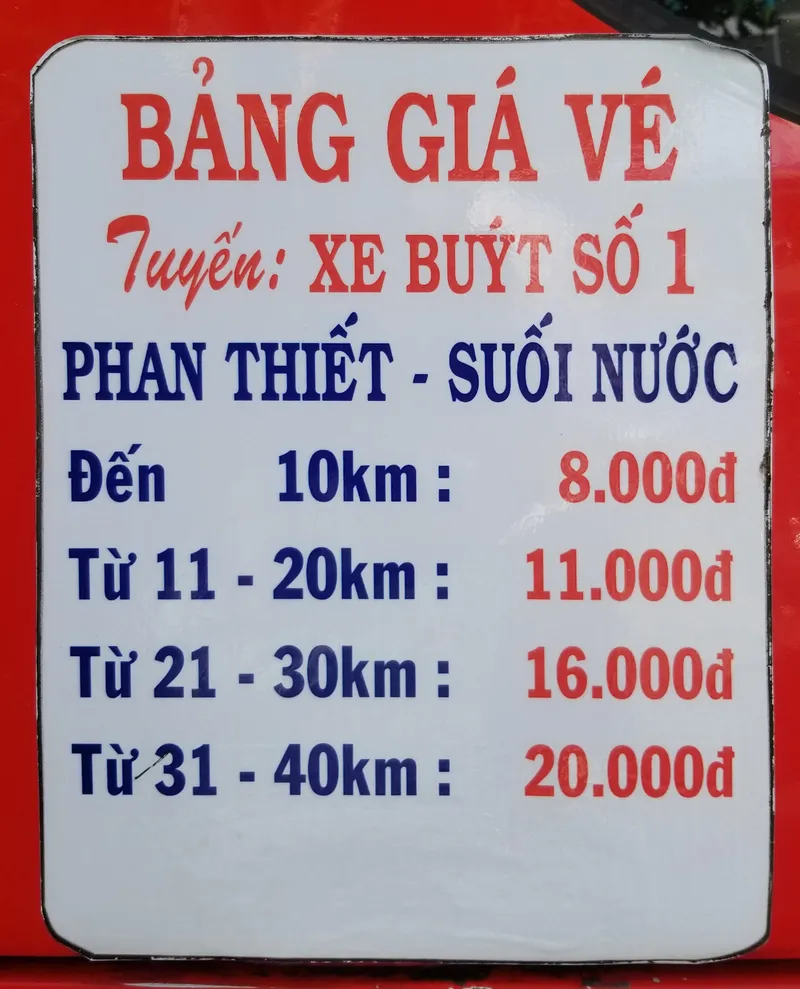 Giá vé xe buýt Phan Thiết–Mũi Né (tháng 12 năm 2023)