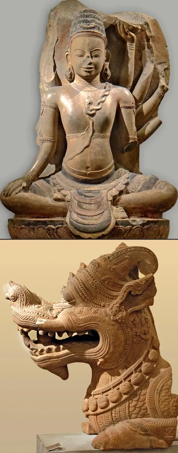 Các biểu tượng Hindu thần Shiva và rồng makara được tìm thấy tại các di chỉ Champa ngoài Quy Nhơn. Các tác phẩm điêu khắc, tạc vào thế kỷ 11 đến 13, được lưu giữ tại Bảo tàng Guimet, Paris, Pháp.