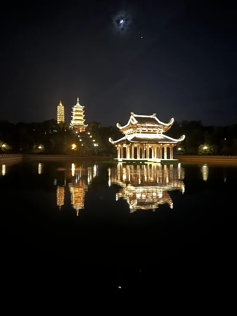 Pagodas of Bái Đính Temple, lit up at night