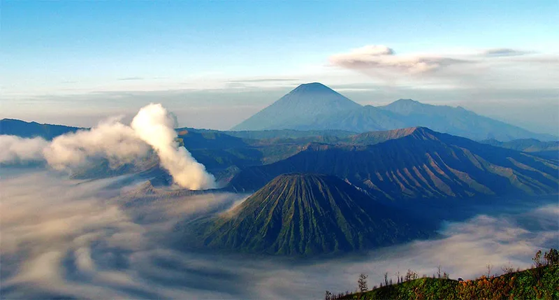 View of Mount Bromo and surrounding volcanoes, Indonesia.